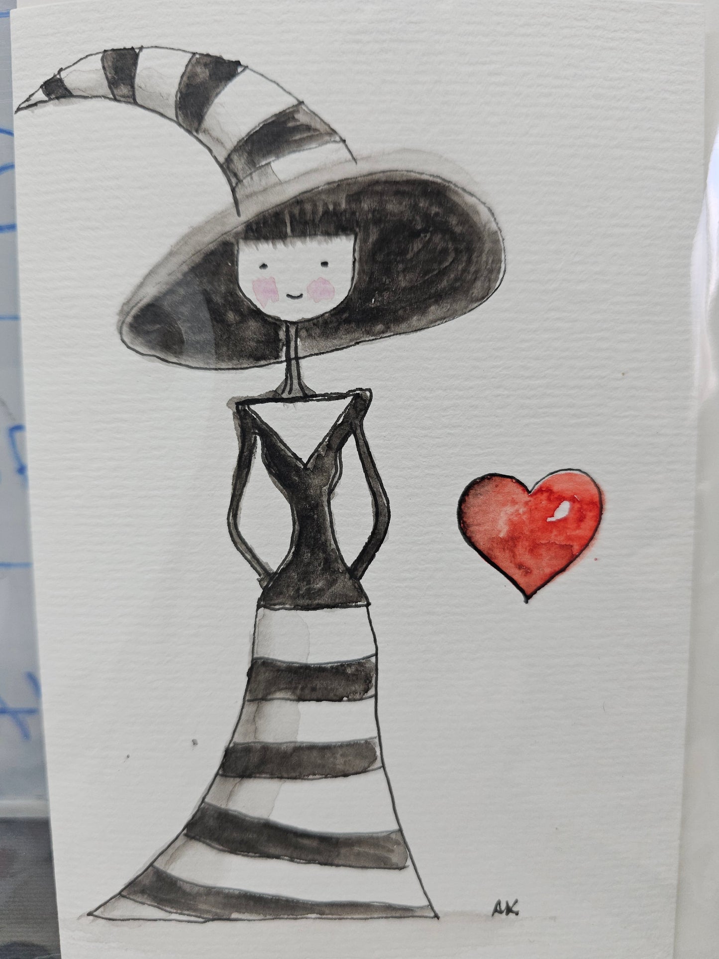 Original Hand Painted Greeting Card Striped Girl